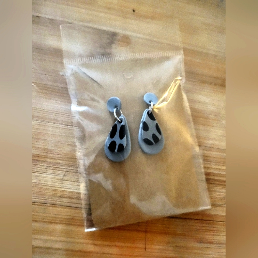 Grey Dalmation spotted Dangling earrings